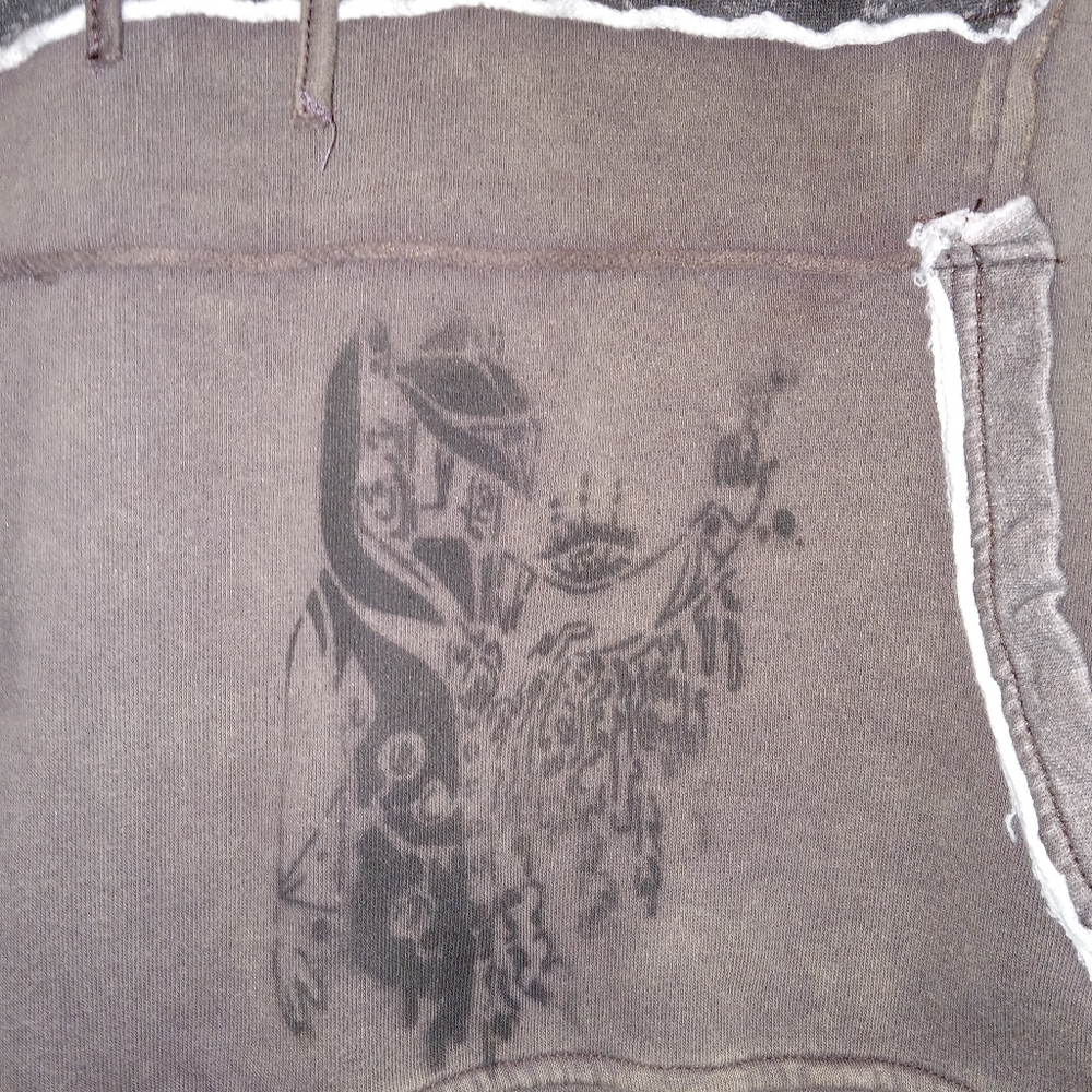 Women's Brown Hoodie with Patterned Accents. Hand Crafted Dyed With Funky Dude - Picture 5 of 9